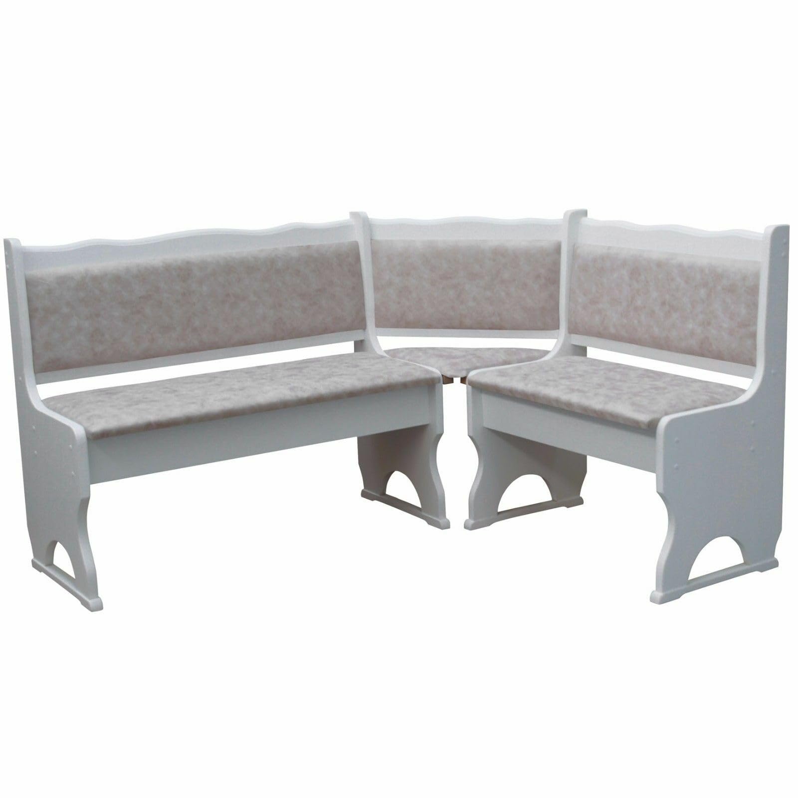 k koma Panchina angolare in pino massiccio bianco – Comoda imbottitura con ecopelle beige II – Elegante e durevole – Nuovo (160 x 200)