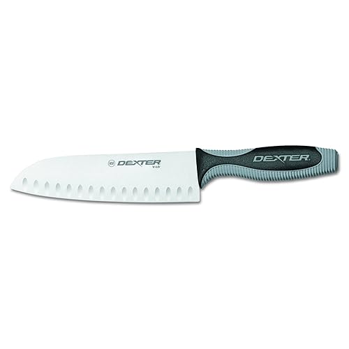 V-Lo V144-7GE-PCP Cuchillo de cocina estilo Santoku de doble borde de 7 pulgadas con mango suave