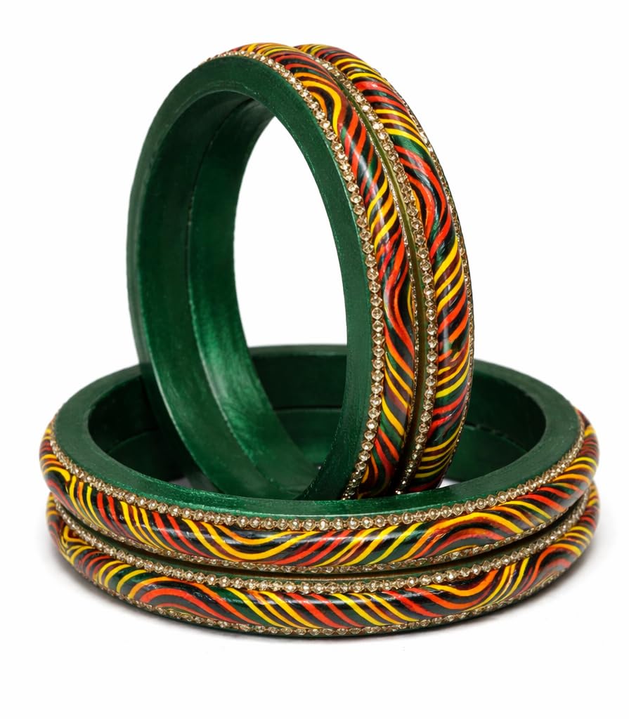 Lac | Lah | Lakh bangle/Kada set for woman Lahthi | Lehthi set Traditional Rajasthani Kade Set Zircon work for Women and Girls (4pcs) Green-image-26