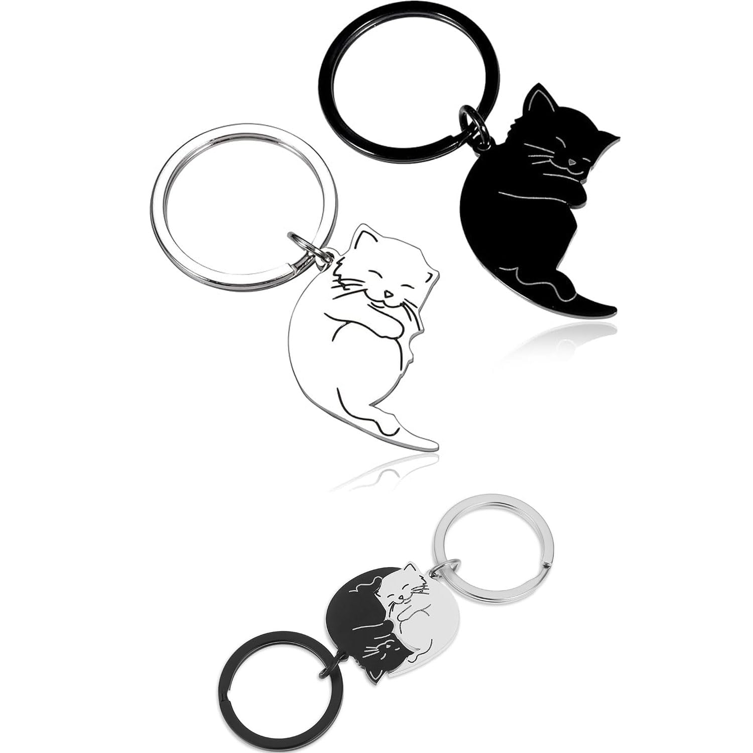 Jjiaolinin Black Couples Cat Keyring, 2Pcs Stainless Steel Cat Puzzle Key Ring,Couple Gifts Keychain, Cute Cat Keychain For Boyfriend Girlfriend Wife Husband Him Her Cat Lover Best Friends