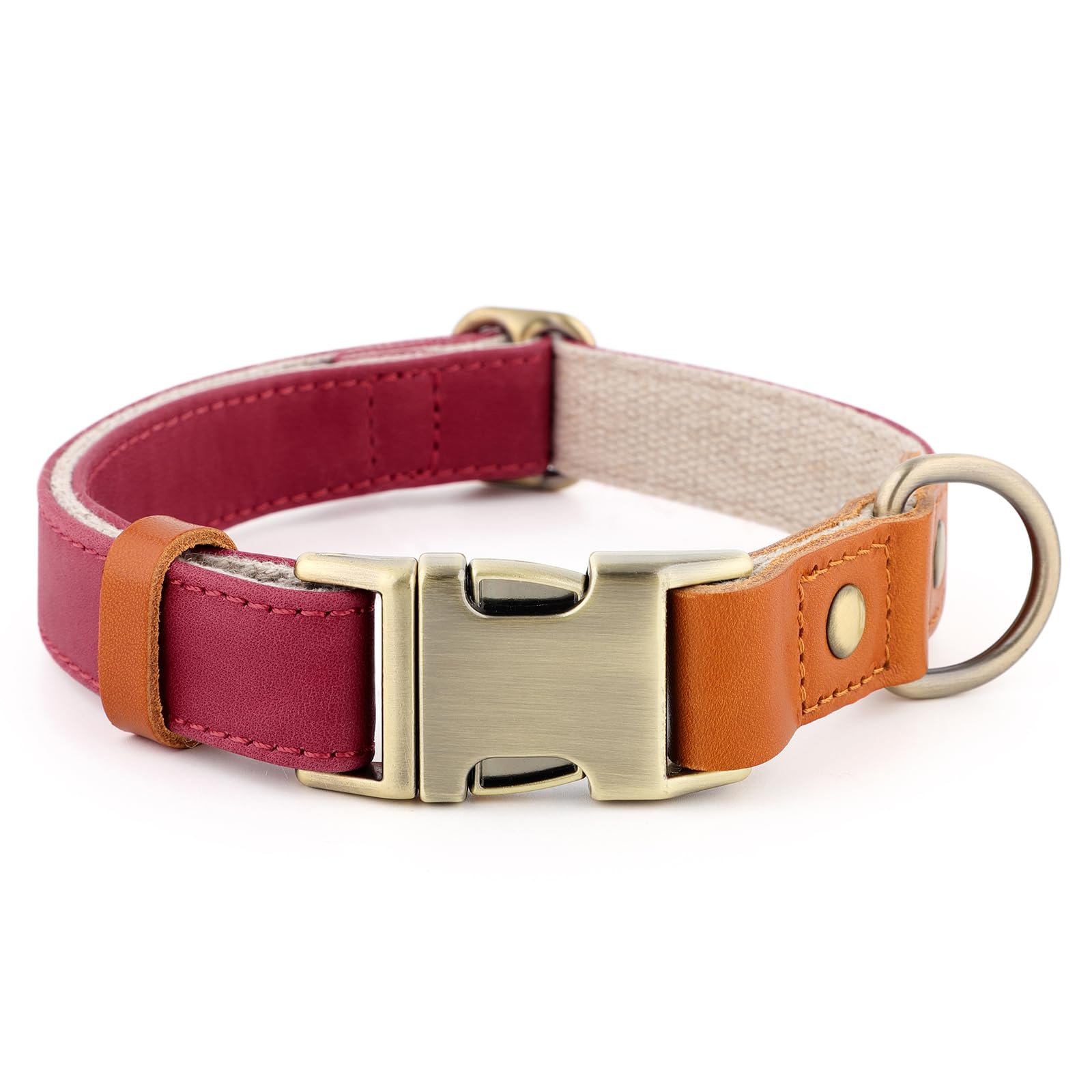 Plutus Pet Genuine Leather & Hemp Dog Collar – Adjustable Heavy Duty Pet Collar with Quick Release Metal Buckle, Soft & Stylish for Puppy and Small, Medium, Large Dogs (Burgundy, L)