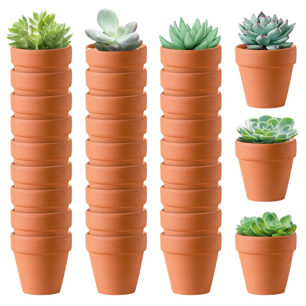 CLIUNT Terracotta Plant Pots 30pcs, 3x3cm Small Clay Plant Pots for Diy painting with Drainage Hole, Mini plant Pots, Tiny Plant Pot for Nursery Seedlings, Succulent Plant Pot, Cactus Plants, Flowers