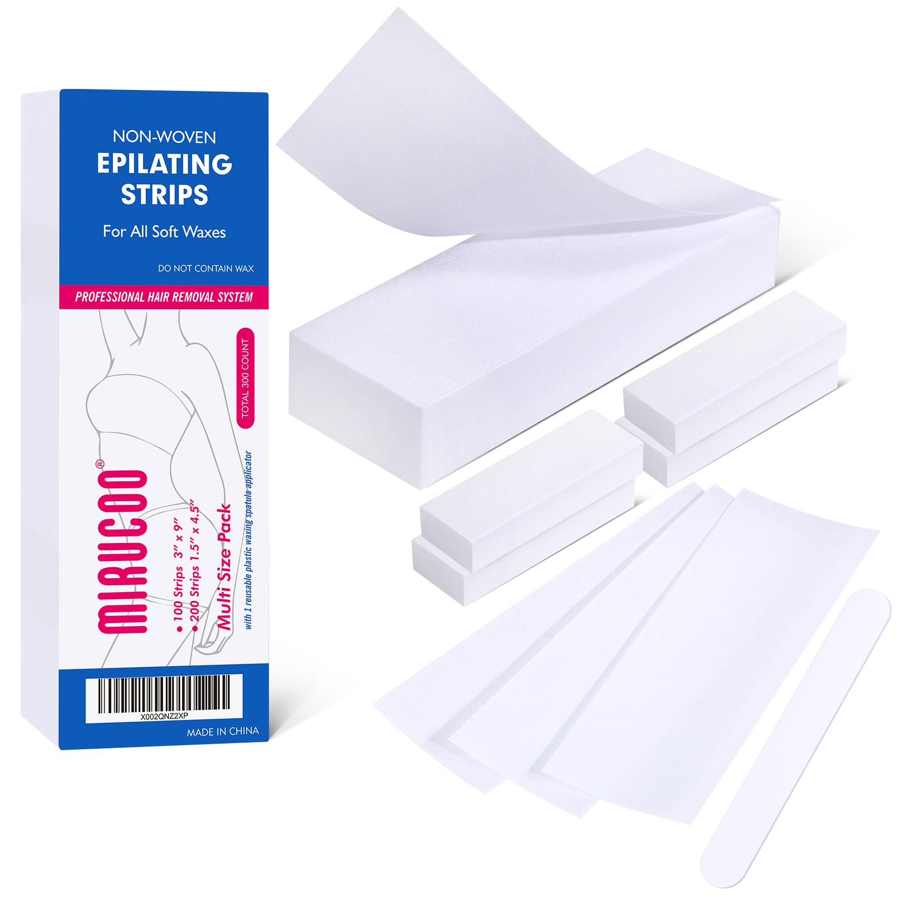 Non-woven Wax Strips, 300 Pieces, Multi Size