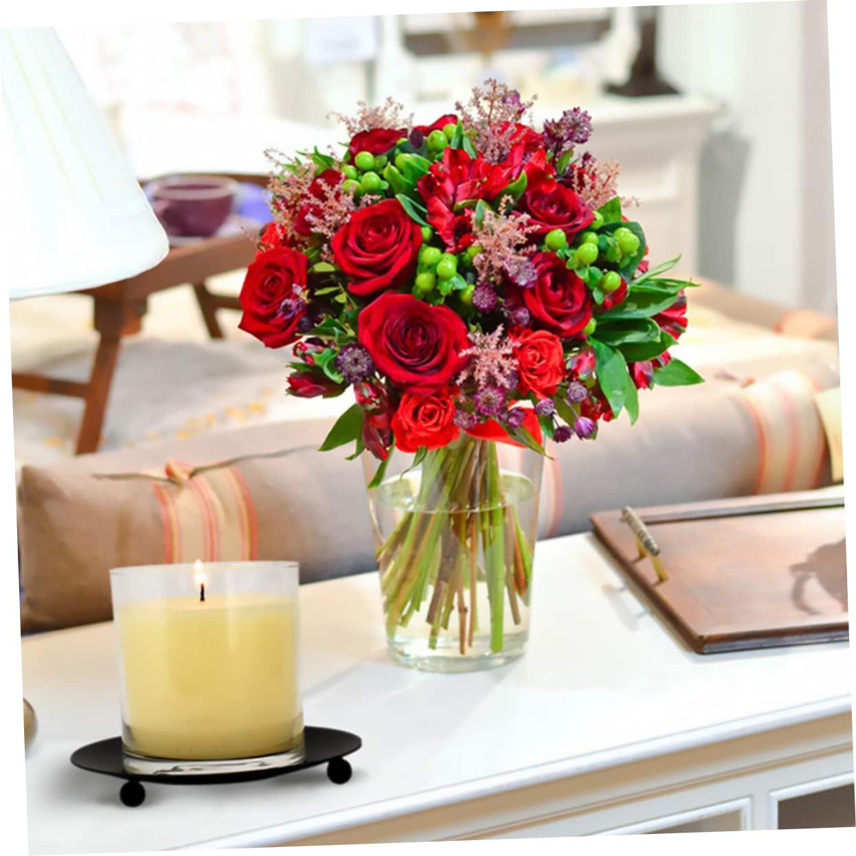 PRETYZOOM 6Pcs Iron Candle Plate Heat Resistant Candle Display Tray for Centerpiece Decor for Weddings Parties and Home Decoration Elegant Matte Finish