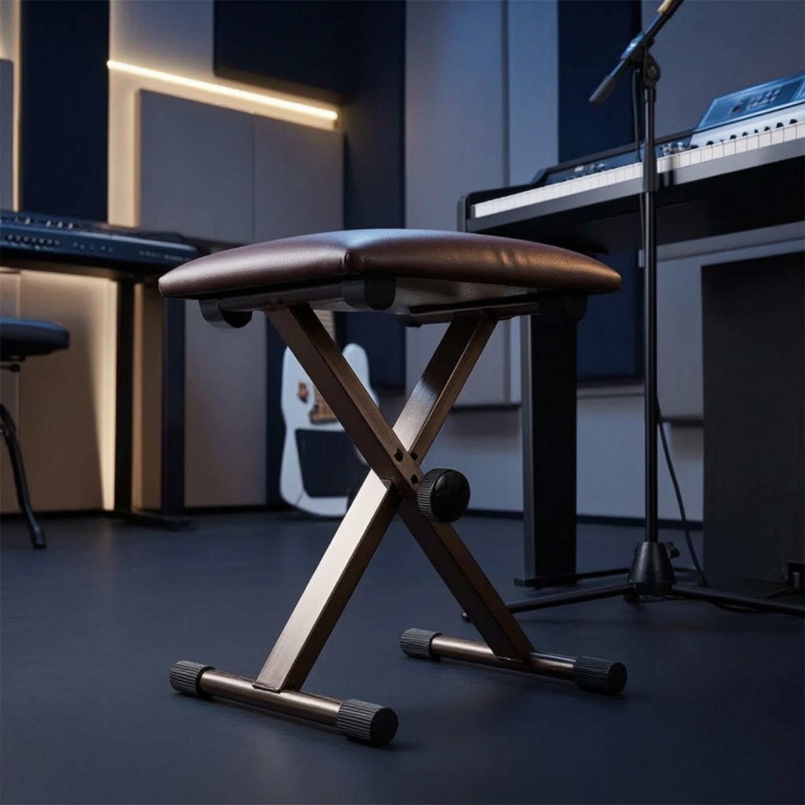 Banco Plegable con Asiento Acolchado Portátil Banco Piano Antislizan Banqueta para Pianistas, clistas