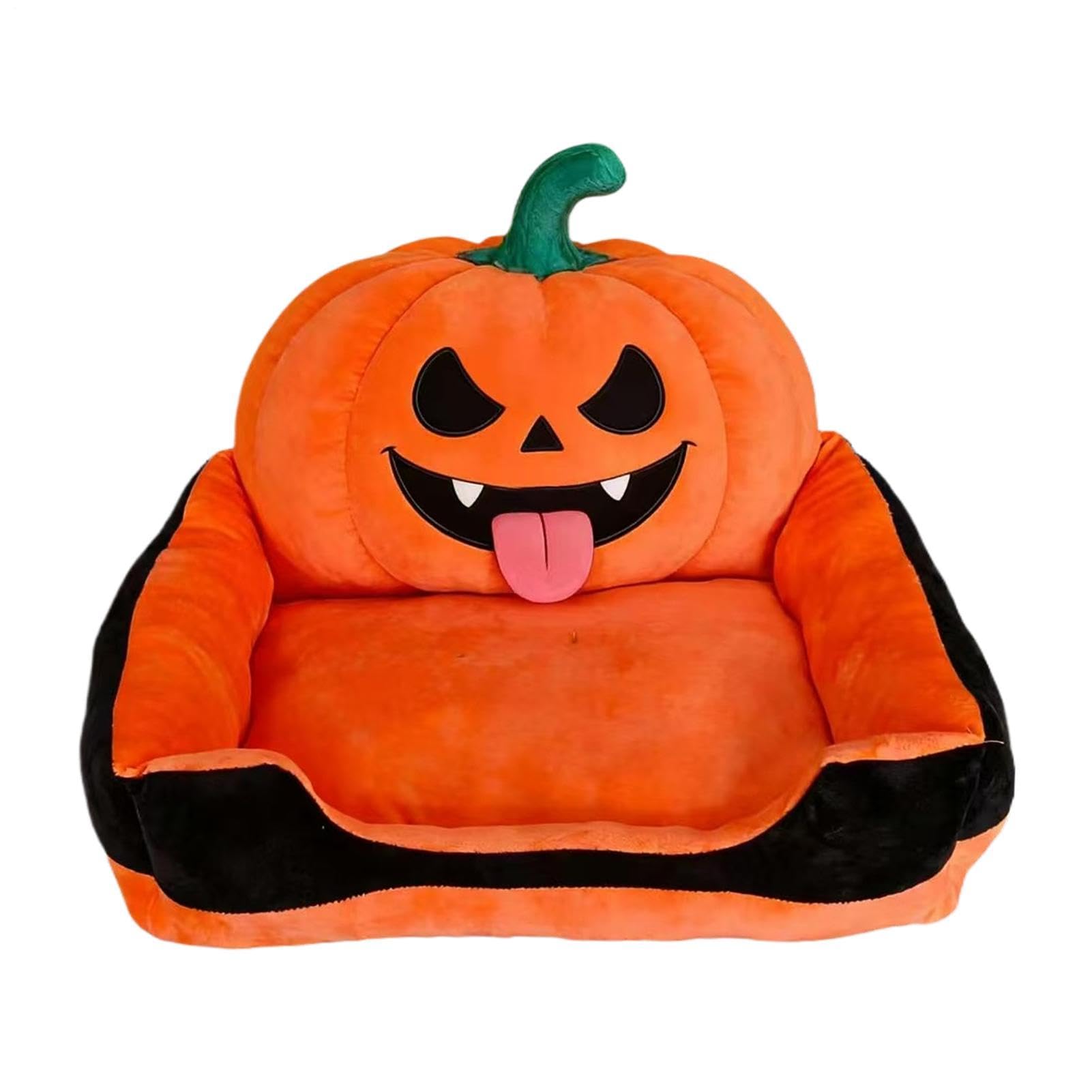 Pumpkin Cat Bed Warm Plush Halloween Pet Bed Kitten Dog