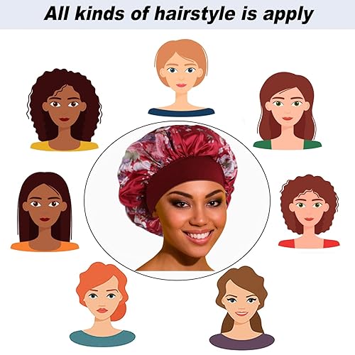 Miniatura 6 de 4 gorros de seda de satén para dormir, gorro de seda para dormir, capó para dormir para mujeres negras, gorro de seda de banda ancha para cabello