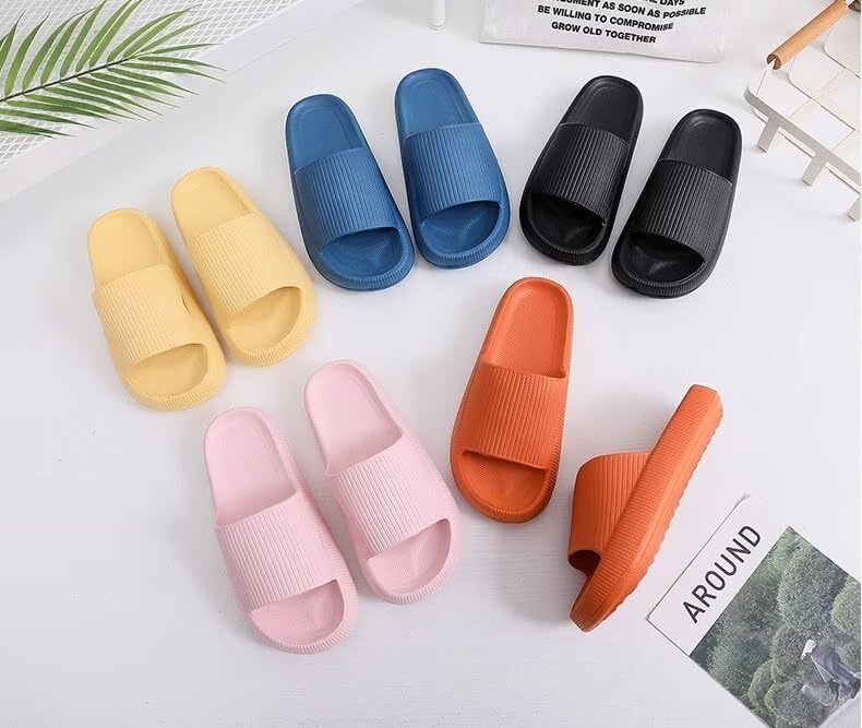 Pillow Slippers for Women and Men Non Slip Quick Drying Shower Slides Bathroom Sandals ，Ultra Cushion ，Thick Sole（Size：38-39，Grey） 023