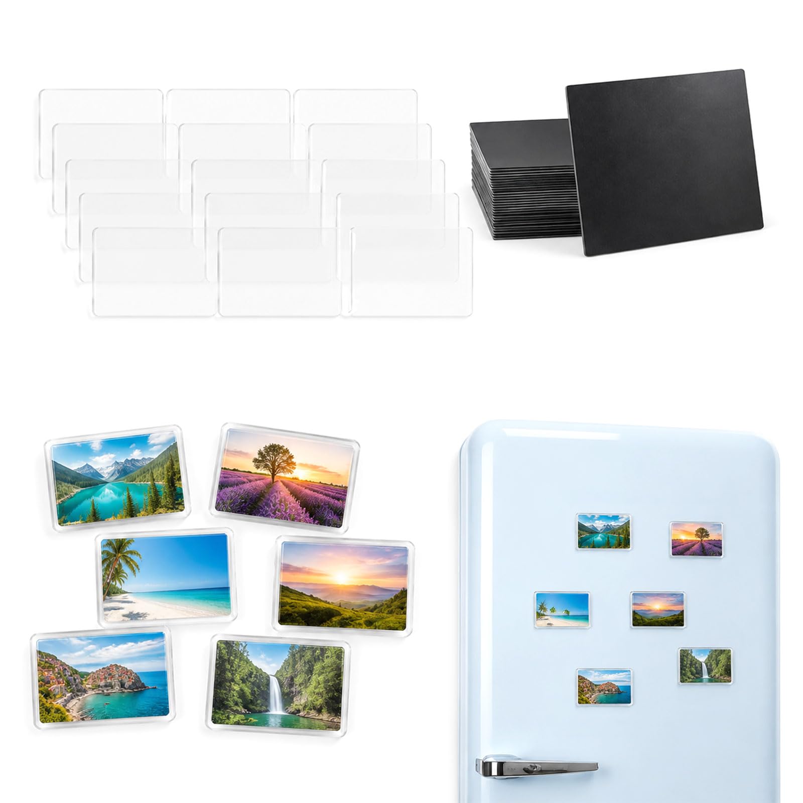 Glamoreal Acrylic Fridge Magnet Kit, 20 Pcs DIY Clear Photo Magnets