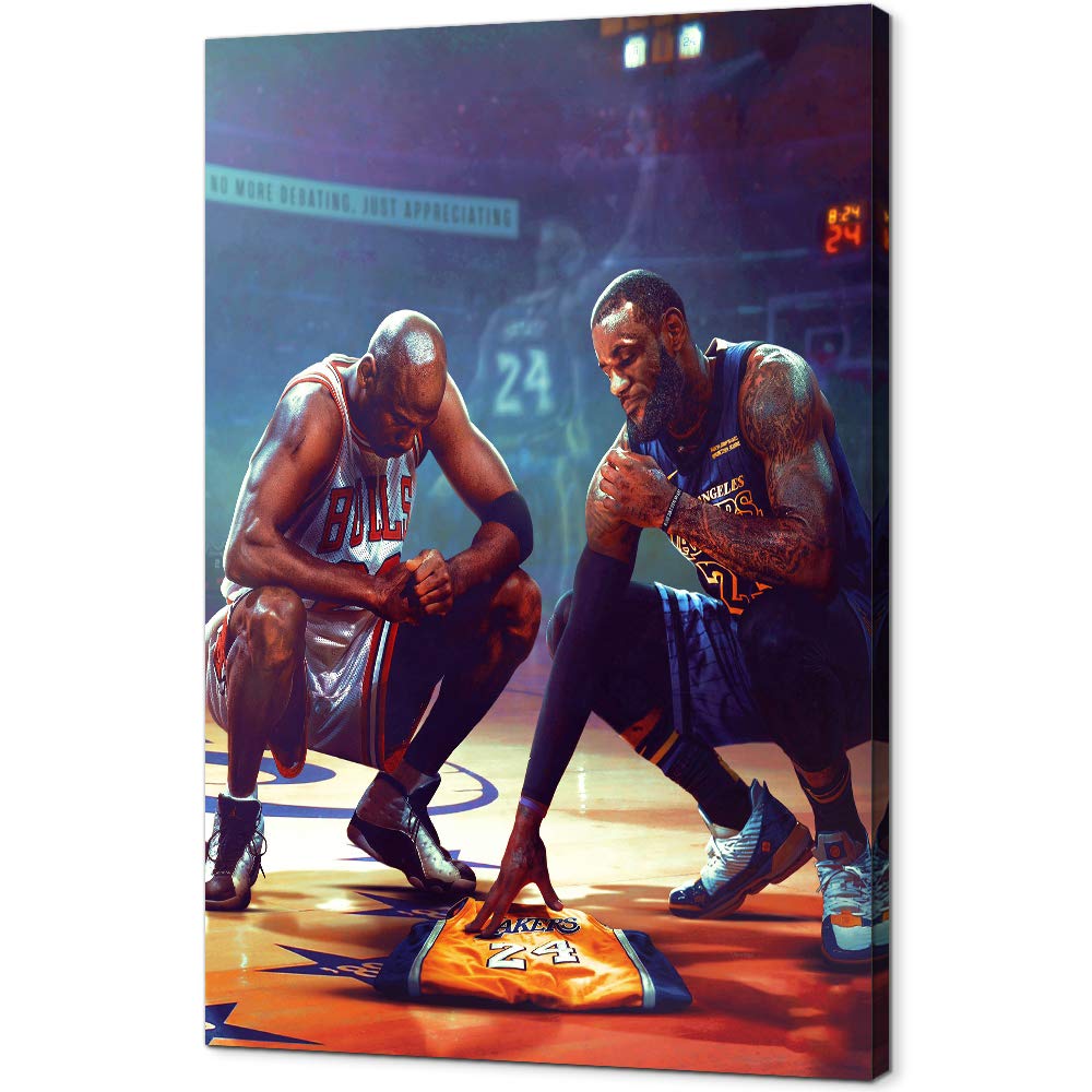 YOUHONG Framed Kobe Poster Lebron Poster Basketball Wall Art Sports Poster Mamba Mentality Poster Basketball Wall Decor for Boys Room Decor Ready to Hang (16''W x 24''H)
