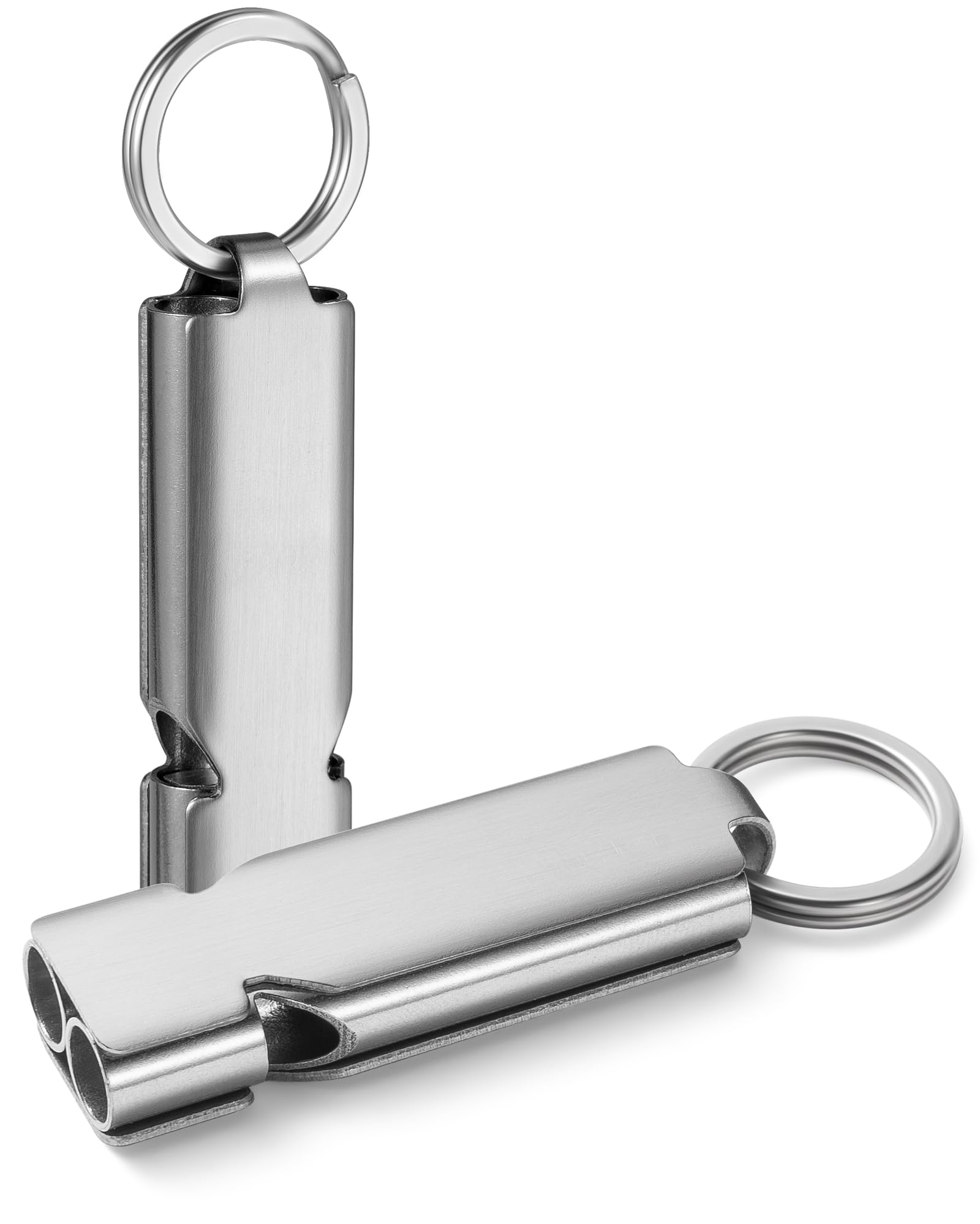 TISUR Whistle for Disaster Prevention, Crime Prevention, Disaster Whistle, Emergency Rescue, Outdoors, Climbing, Coaches, Large Volume, Metal, Double Tube Whistle, Includes Key Ring (Stainless Steel :