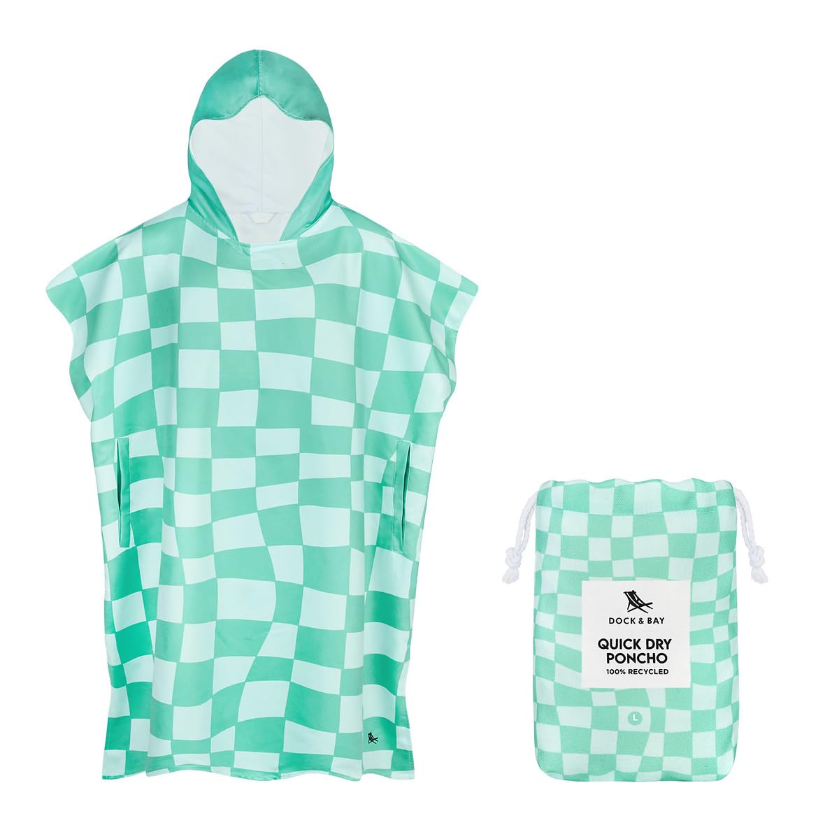 Dock & Bay Adult Beach Poncho, Hooded Towel with Deep Pockets, for Beach & Pool, Super Absorbent, Quick Dry, Check Mate