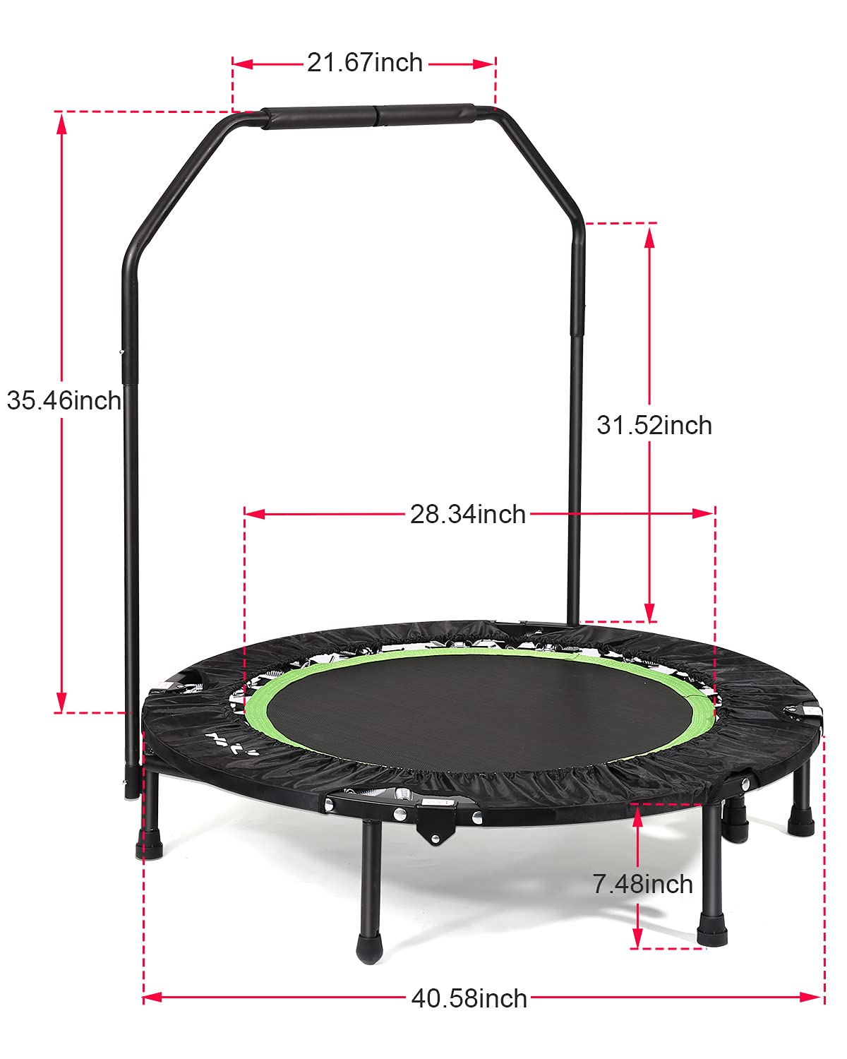40" Exercise Trampoline, ANCHEER Mini Foldable Trampoline Rebounder, Adjustable Fitness Trampoline with Handle for Adults Kids, Indoor/Garden/Workout Cardio, Max Load 300lbs (Green)