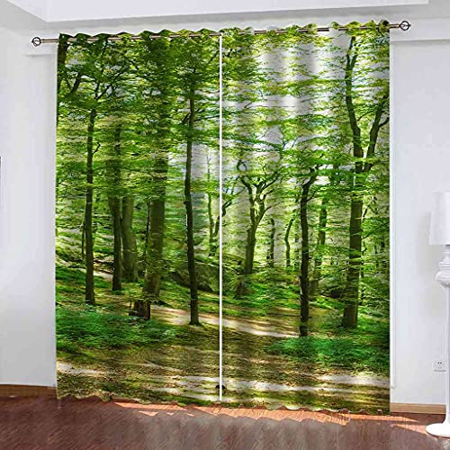 Rideaux thermiques à œillets motif paysage d'arbres verts 3D - 2