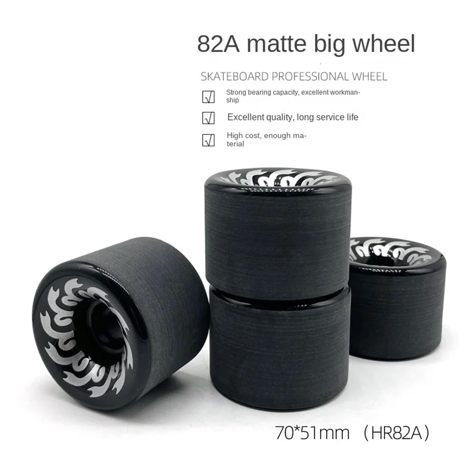 Lot de 4 roues de skateboard Longboard 7051 - Longue brosse - Pour scooter de rue - Planche de surf - En polyuréthane - Grande poulie antidérapante - Haute élasticité
