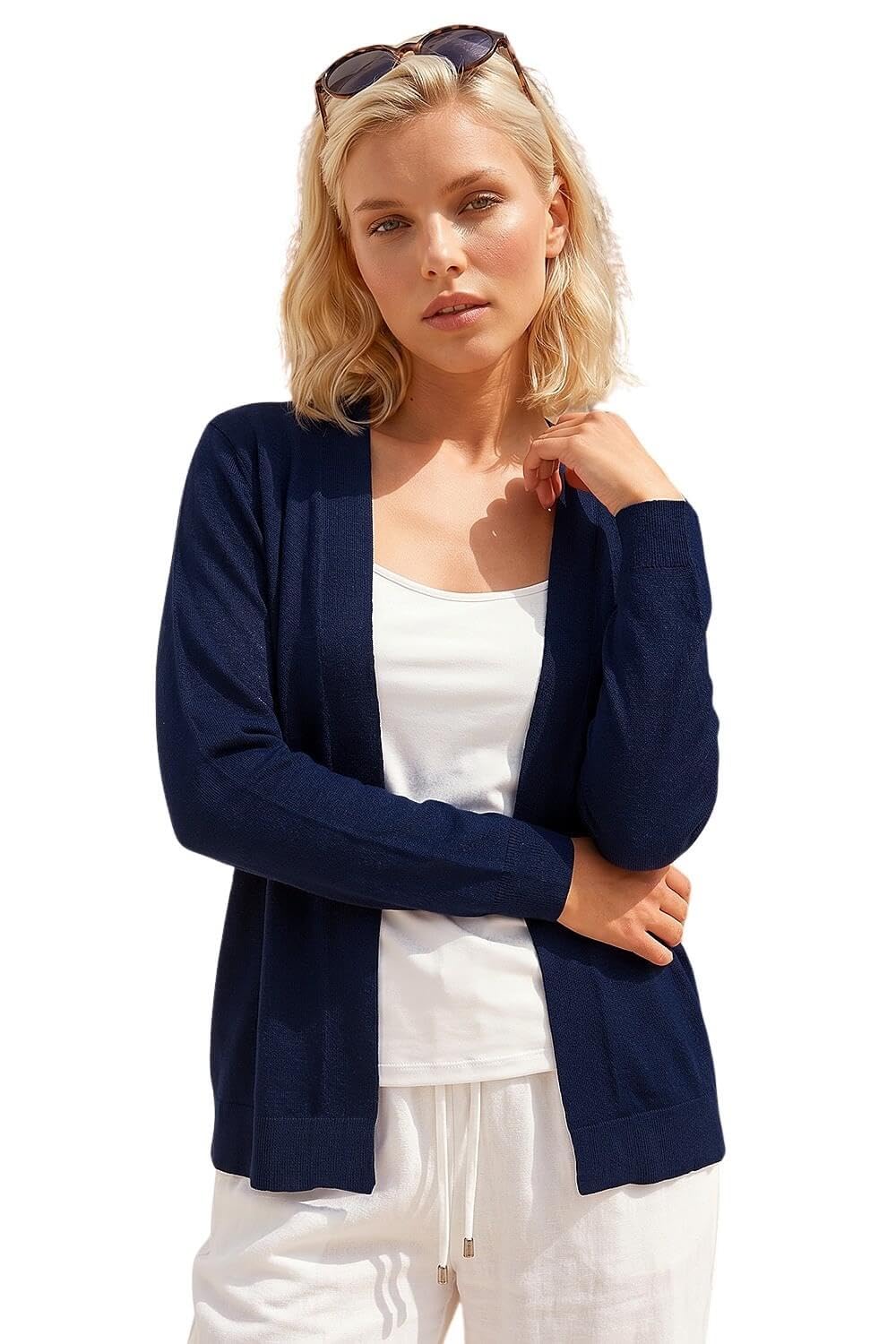 Roman Petite Plain Stretch Cardigan Navy Size 8