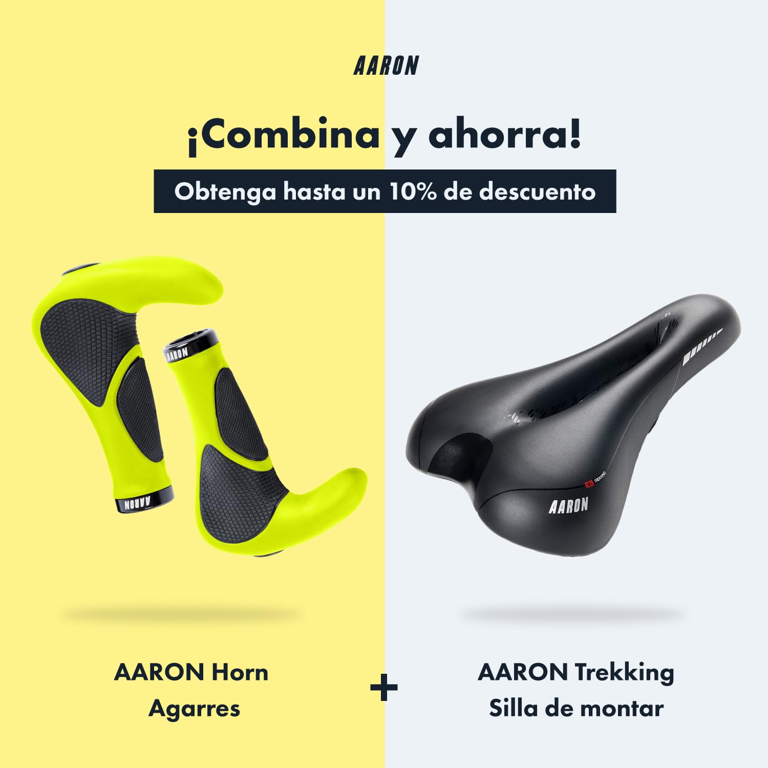 AARON Horn - Puños de Gel con acoples y amortiguación - Diseño ergonómico Antideslizante - para bicis utilitarias, eléctricas, de Trekking y de montaña - Negro