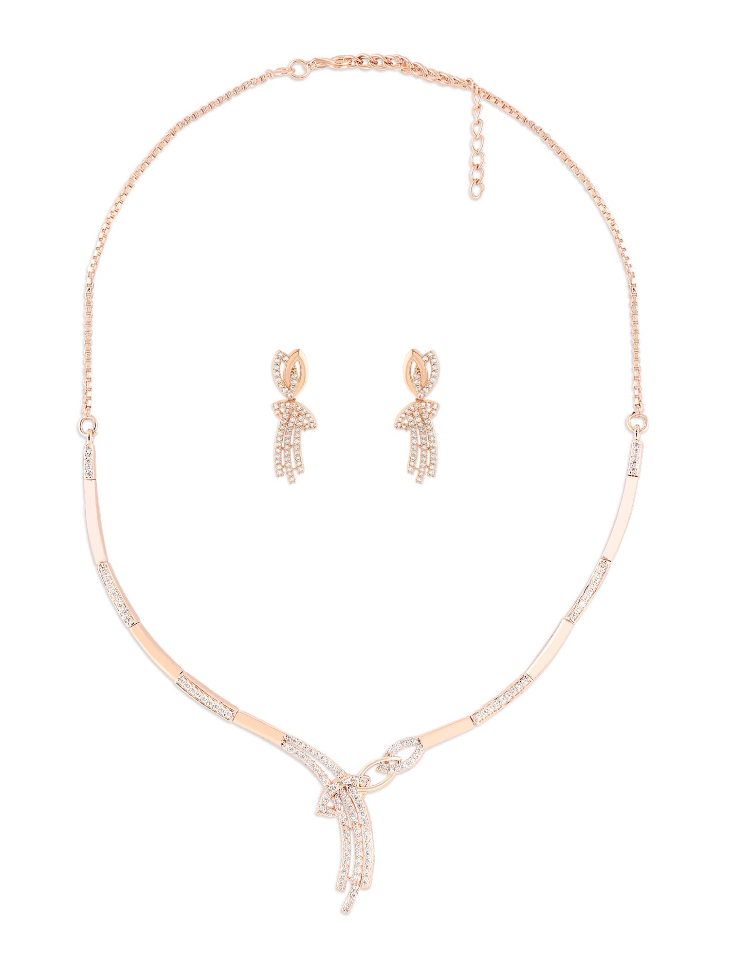 ZAVERI PEARLS Rose Gold Tone Cubic Zirconia Embellished Contemporary Brass Necklace Earring Set For Women-ZPFK17230 (B0CTF71N86) Amazon Price History, Amazon Price Tracker