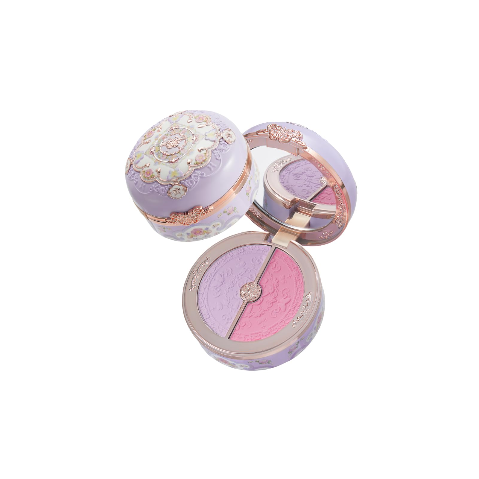 Flower KnowsButterfly Cloud Collar Rouge Box Highlighting & Blush Duo Powder,Purple Matte Finish Blush & Highlighter Palette,Buildable & Blendable Makeup for cheeks(04 Fluttering Romance)