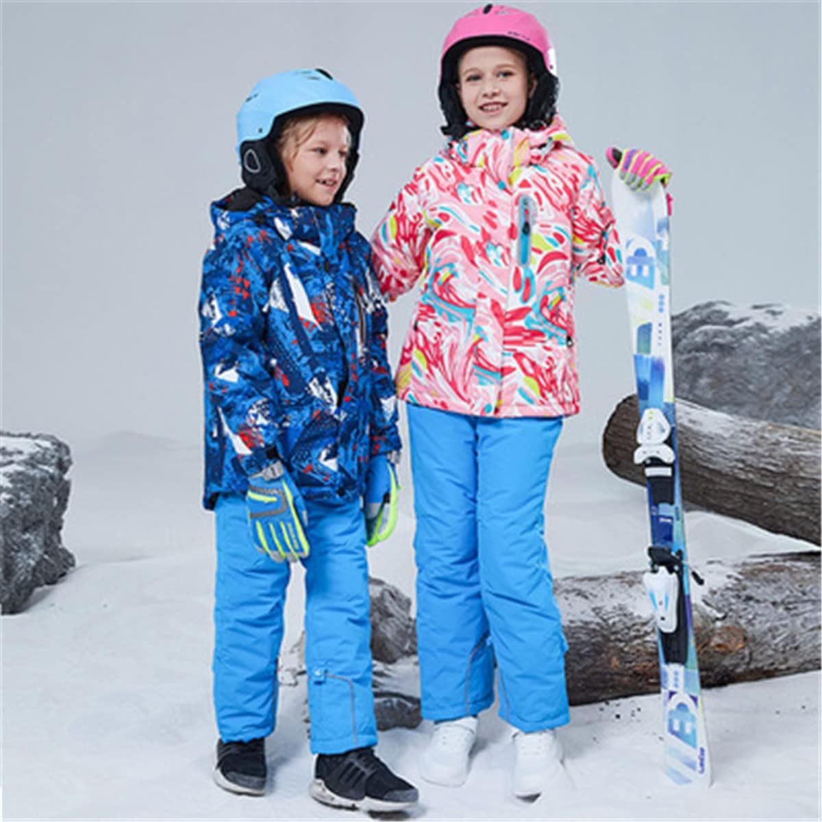 Girls Boys Kids Winter Warm Outdoor Mountain Waterproof Windproof Snowboarding Skiing Jackets+ Ski Bib Pants Overalls Set