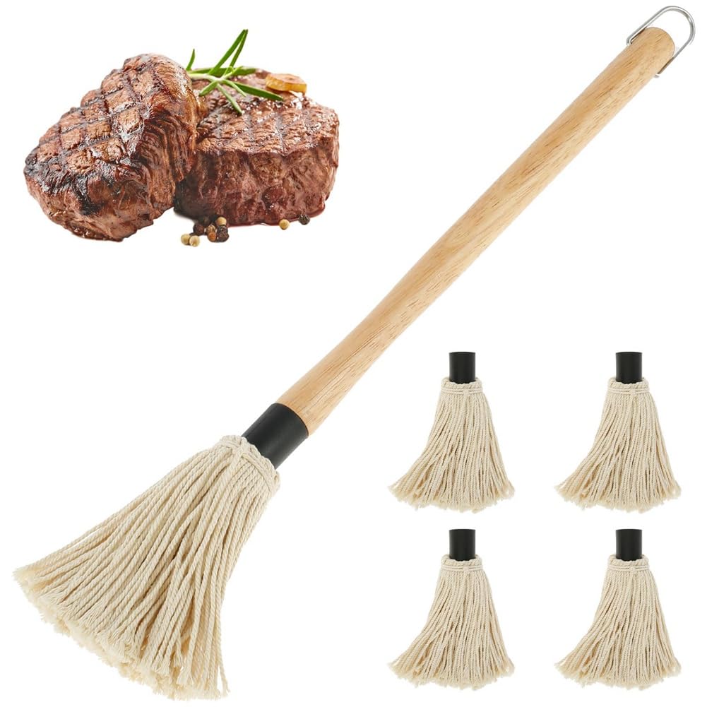 CTRLZS 1 Set BBQ Mop 18.3 Inch BBQ Mop Brush Grill Brush Wooden Long Handle Grill Brush for Sauce BBQ Smoking Steak Easy Install