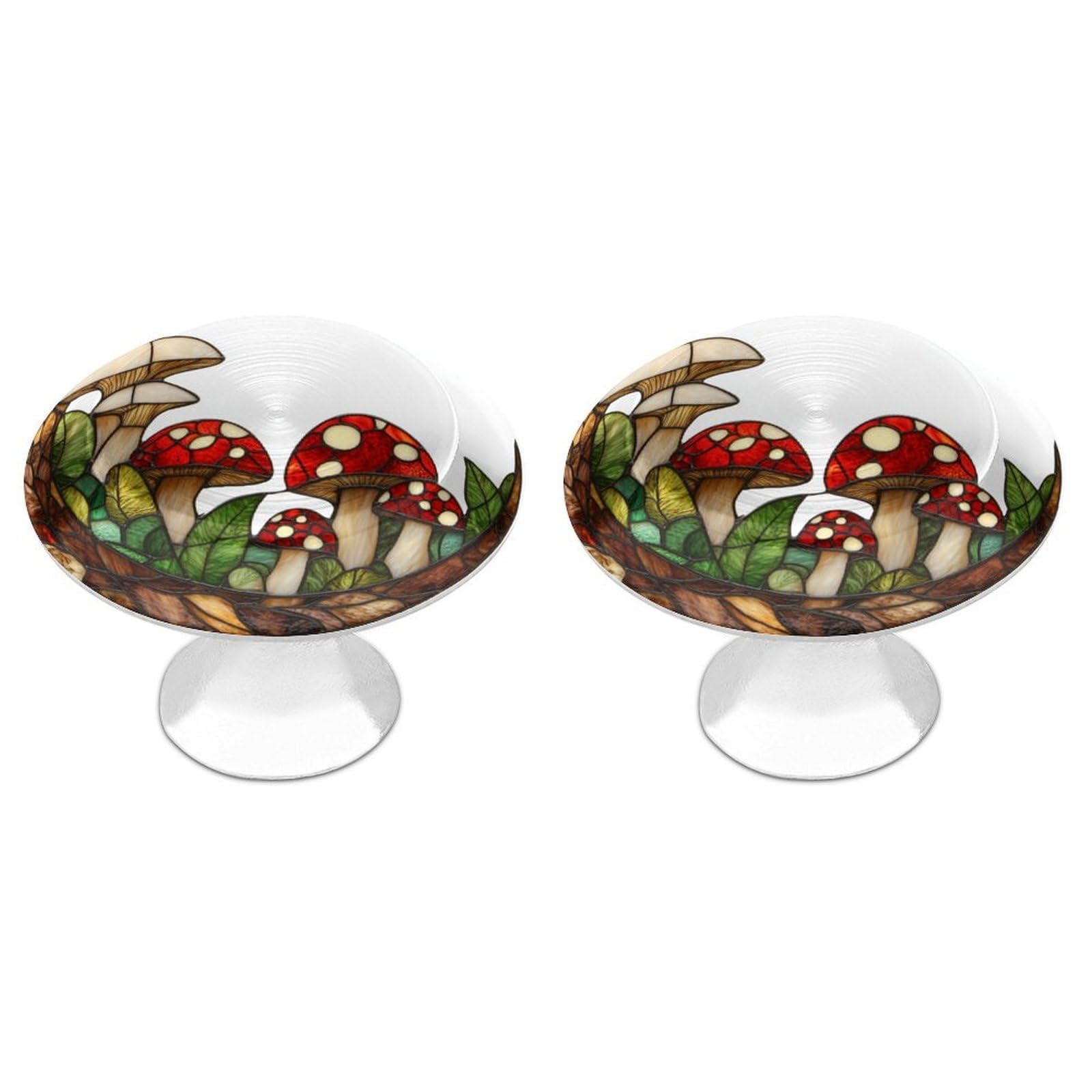 Jubonexis Stained Glass Crescent Moon and Mushrooms Round Drawer Cabinet Knobs Handles with Screws,2 Pcs, Drawer Dresser Knob Pulls Decor for Wardrobe Cupboard Home Office Kitchen