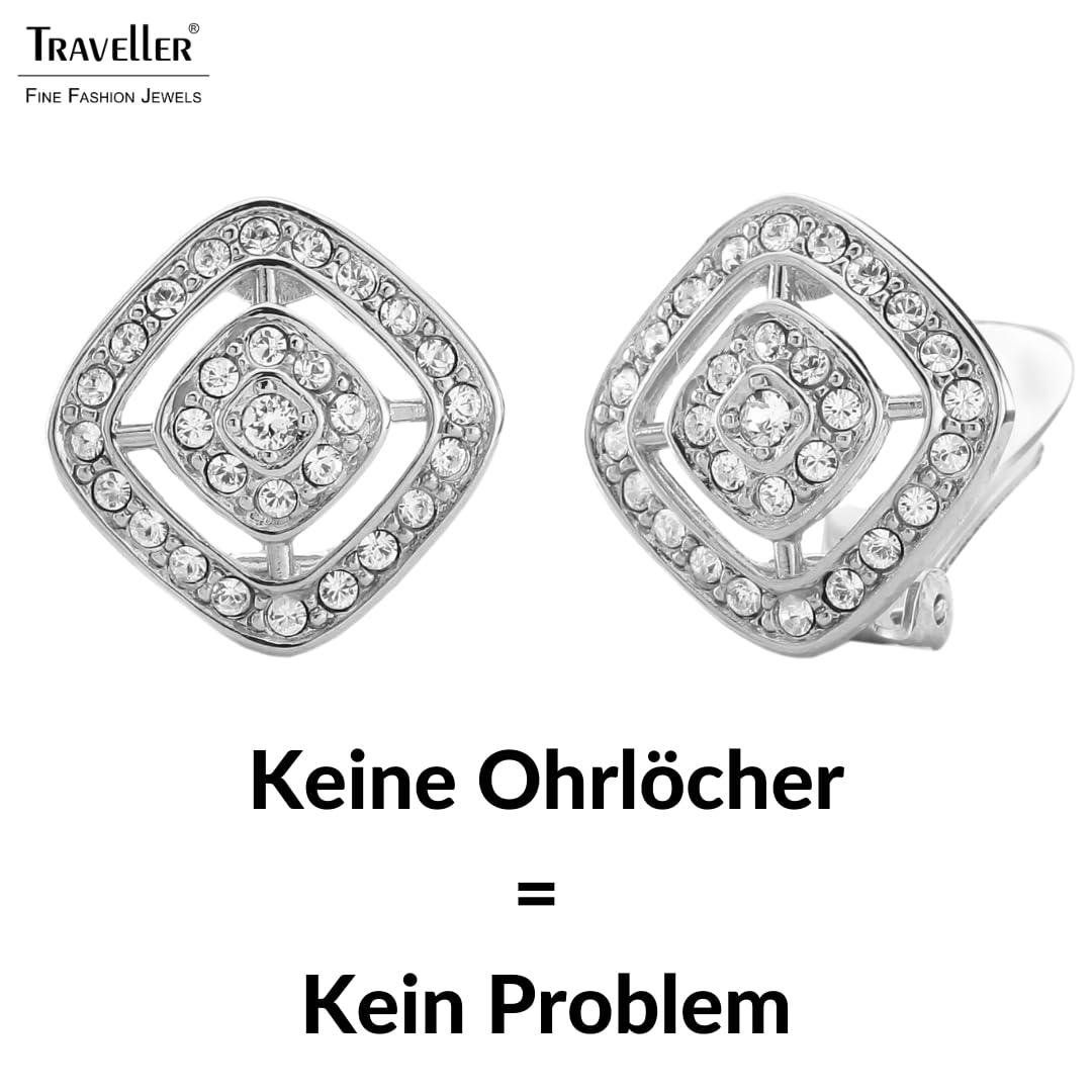 Traveller Ohrclip - Damen - Silberfarben - Kristal Steine - Quadrat - Ø 17mm - Platiniert - 157015