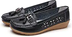 Mocassins Para Mulheres Confortáveis, Sapatos Femininos De Couro Verão Vazados Com Almofada De Ar Deslizante, Sapatas Leves Ortopédicas De Enfermagem Da Amortecedor Antiderrapante