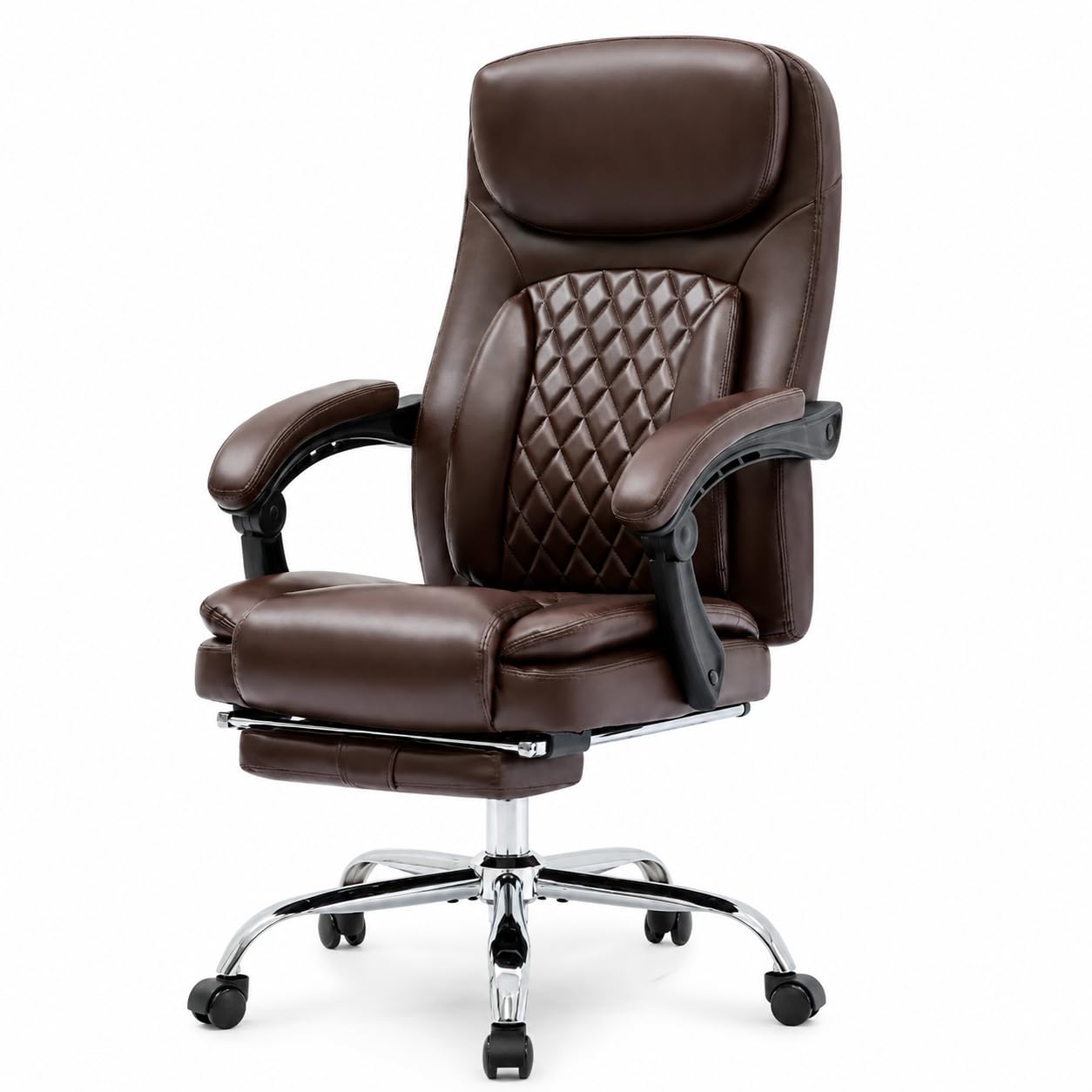 Office Chair with Heated, Ergonomic Office Chair with Footrest &amp; 45°Reclining High Back, Big and Tall Executive Office Chair 500LBS, Brown(PU)