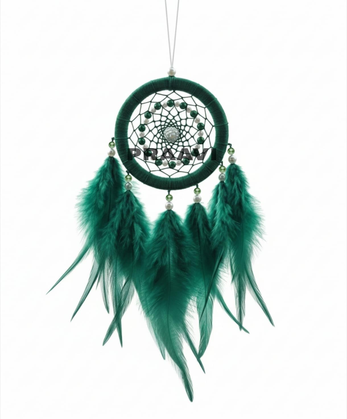 Green Feather Dream Catcher for Car Hanging Decoration – Handmade Boho Rear-View Mirror Ornament for Positive Vibes, Protection & Interior Styling, Small Wall/Car Decor (22 CM)-image-33