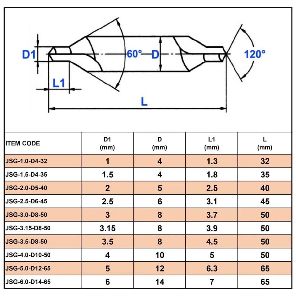 Zestaw wierteł centrujących HSS 5/8/10 szt., elektrycznych, pogłębiaczy stożkowych, frezarek, kąt 60 stopni(5PCS-6.0-D14-65)