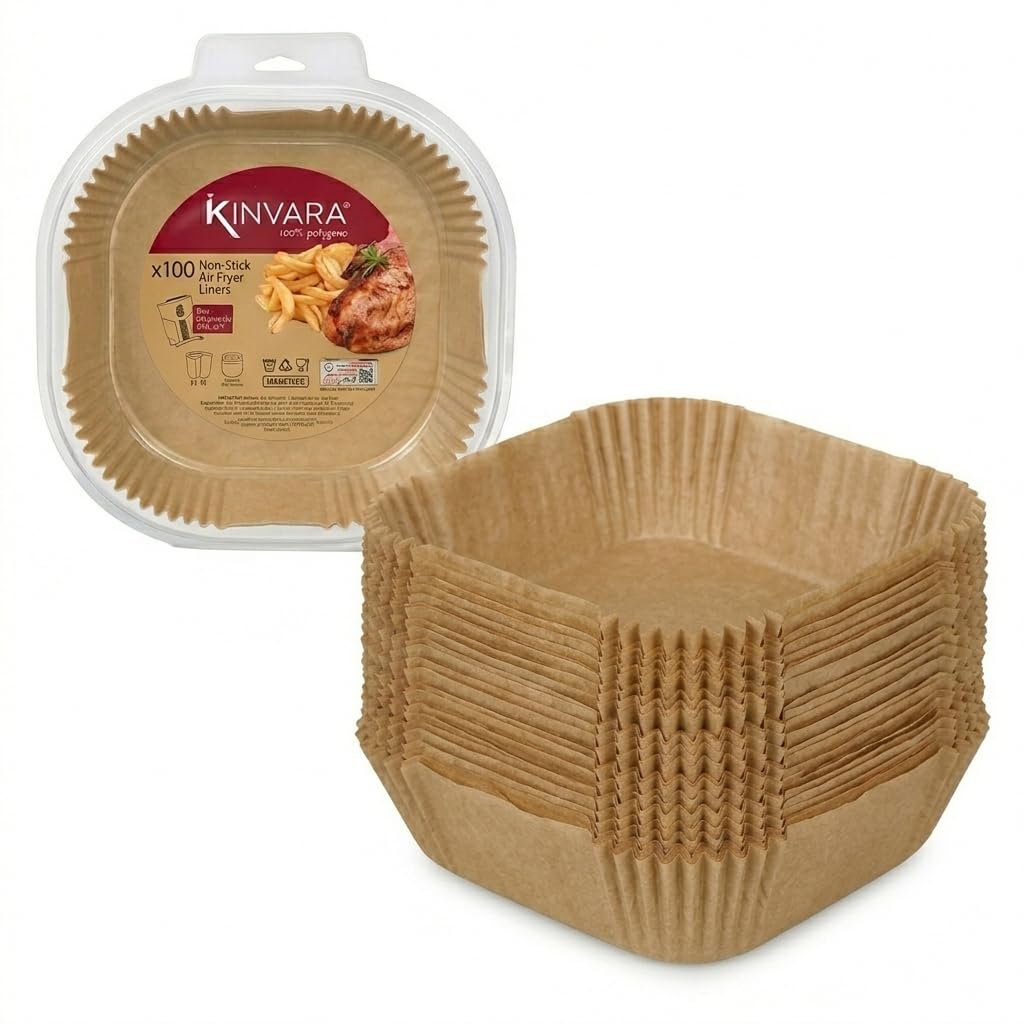Papel Freidora Aire, Air Fryer, 100 Unidades, 20-24 cm, BPA Free, Desechable, para Horno, Accesorios para Freidora sin Aceite de 5 a 8 litros (20-24 cm, Cuadrado)