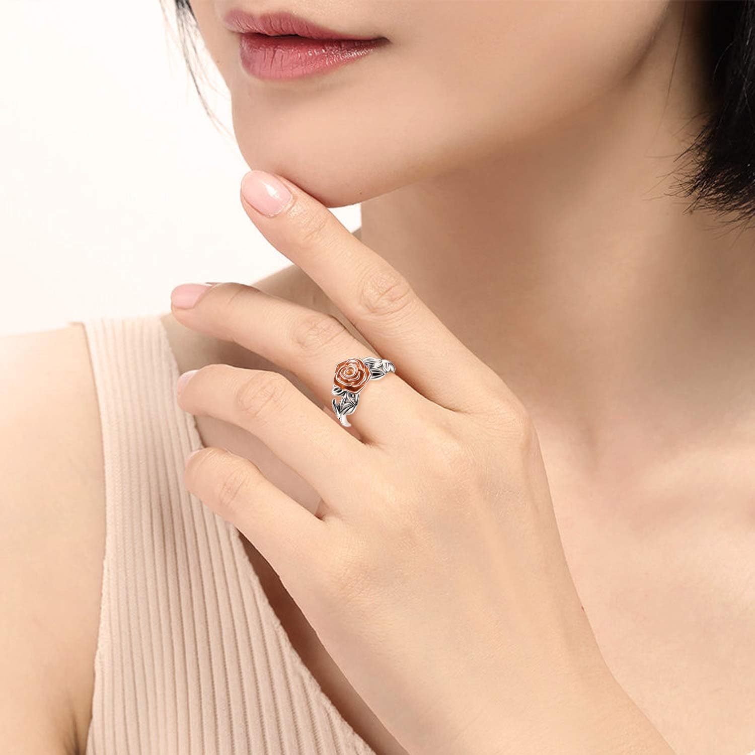 TOUPOP Anello di promessa in argento Sterling 925 con rosa, regalo di Natale, per donne, amiche, compleanni, regali di Natale