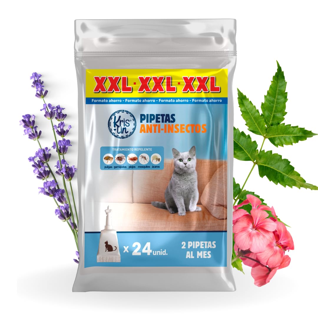Pack de 24 Pipetas Repel para Gatos con Margosa, Geraniol Y Lavandino, contra pulgas, garrapatas e Insectos
