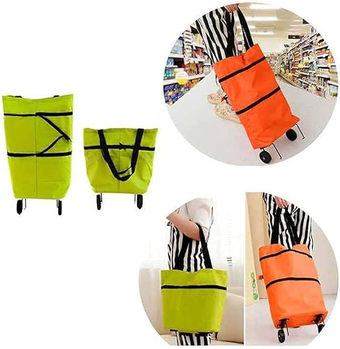 Miniatura 5 de Bolsa de compras plegable con cremallera de dos etapas, plegable, 2 en 1, carrito portátil de compras plegable con ruedas, bolsa de almacenamiento