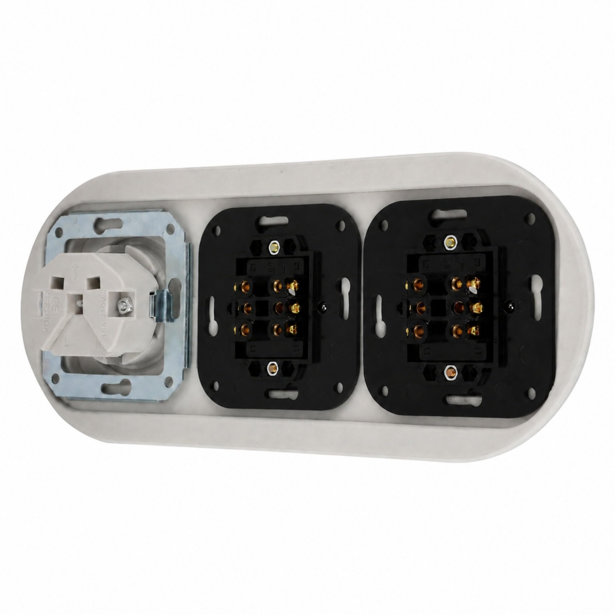 Unterputz Porzellan Retro Steckdose, Doppelschalter, 3-fach, All-in-One, SET Serie PR1 weiß