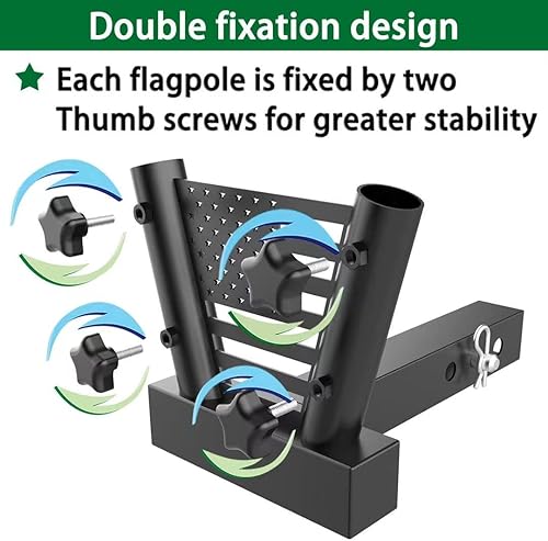 Miniatura 3 de Soporte de enganche doble para mástil de bandera para receptores estándar de 2 pulgadas, soporte para mástil de bandera para remolque, compatible