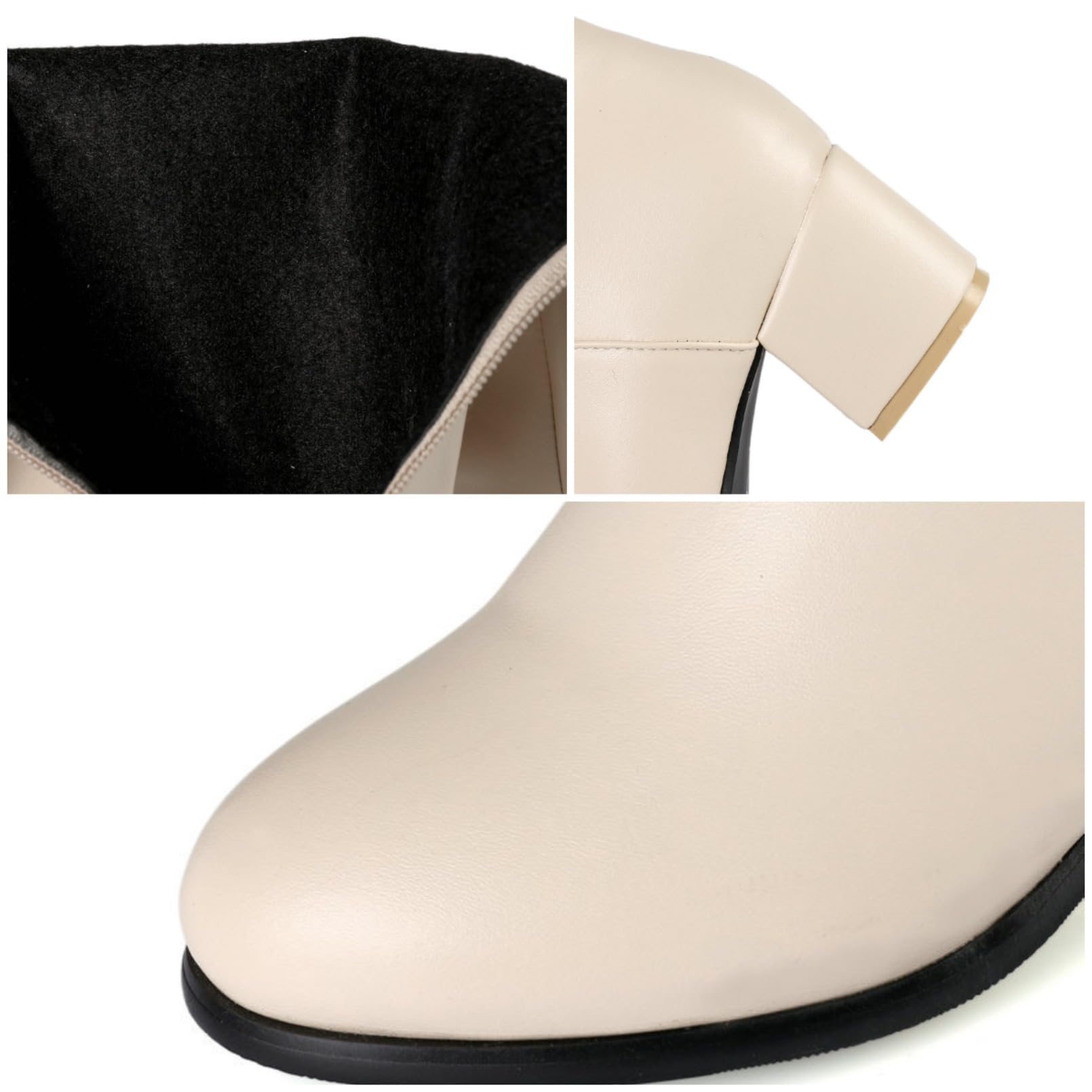 Damen Knielange Chunky Heel Warme Bürostiefel Reitstiefel Seitlicher Reißverschluss Leder High Heel Cowboy Retro Stiefel Weiten Waden Winterstiefel Rundem Zeh Lange