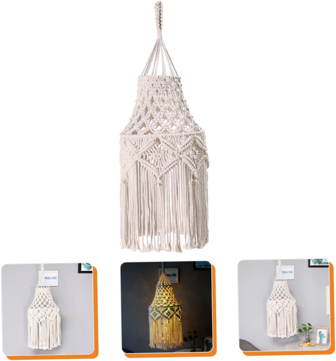 Ciieeo Hanging Bohemian Ceiling Lamp Shade Handmade Weaving Cotton Lampshade Cover Tassels for Bedroom and Home Decor Elegant and Portable Lighting
