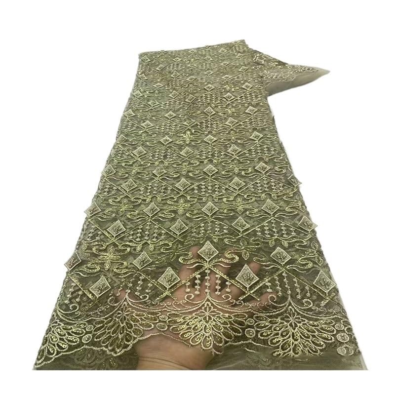 Tissu dentelle vert à paillettes de diamant et perles tube de 5 yards pour robe