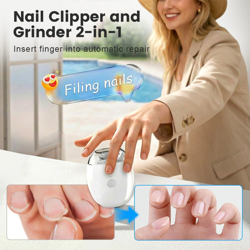 Electric Nail Clipper, 2026 Upgraded Electric Automatic Nail Clipper Trimmer, Nail Clippers with LED Light for Seniors, Nail Cutter for Home Travel Portable Finger Nails Clippers Adult (White-D)