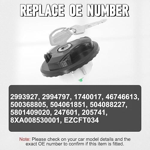 Miniatura 3 de 2993927 Tapa del depósito de combustible, tapa de depósito de combustible con bloqueo compatible con Fiat 500 500C 2009-2016, Citroen 2016, Ford Ka