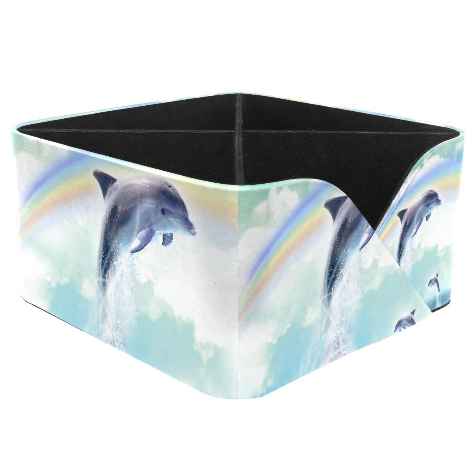 KengjuTesu Dolphins Rainbow Desktop Organizer Pen Holder, Rectangular Pencil Cup for Office, Study and Makeup Stations