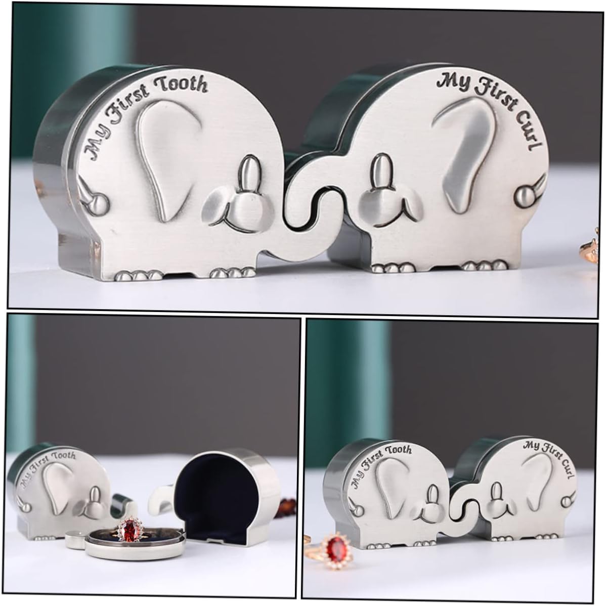 Toddmomy 1pair Lovely Elephant Shape Keepsake Box for First Tooth and Hair Curl for Newborn Memories for Christening Birthdays and Holidays