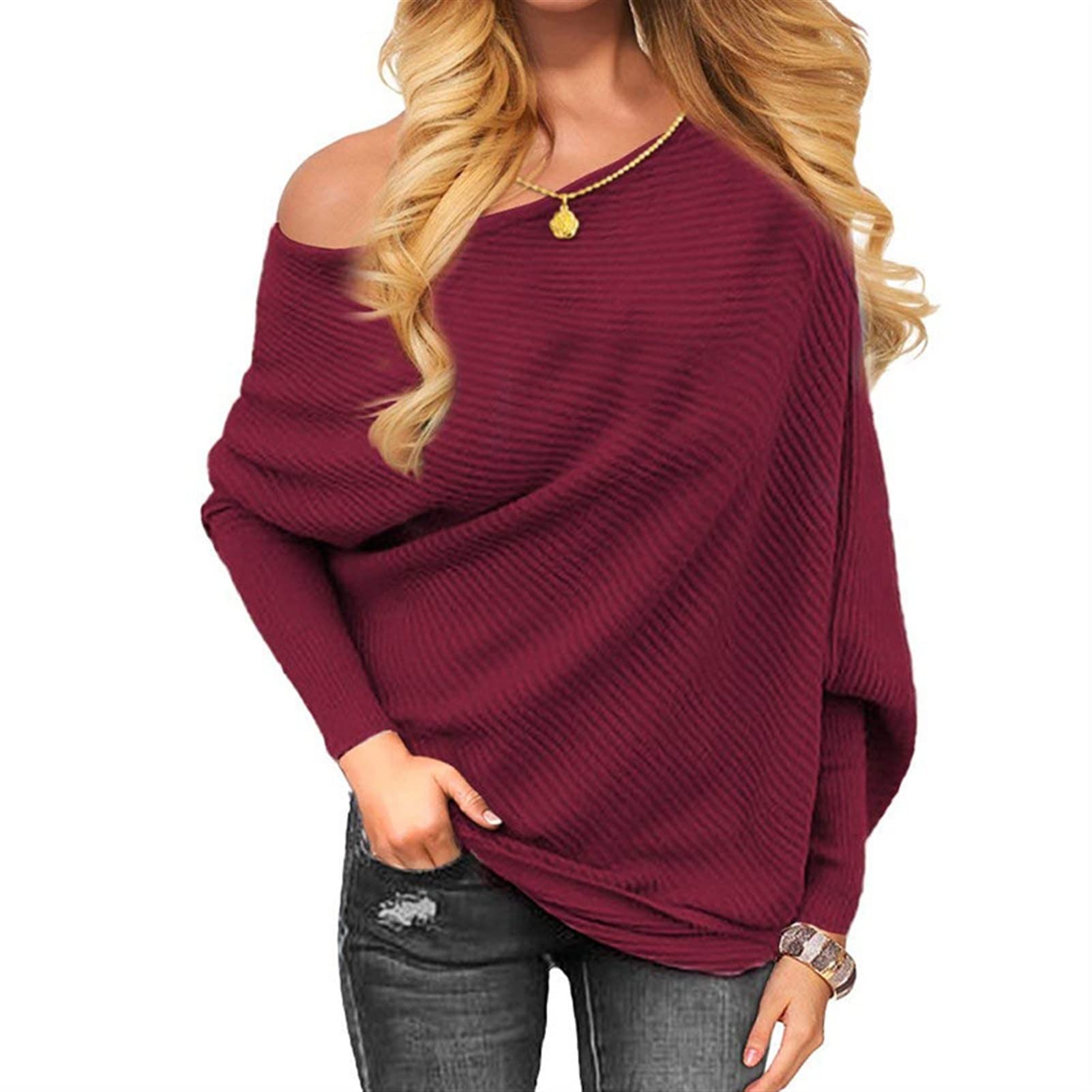 Sofia Off shoulder trui dames - losse gebreide trui met elegante open