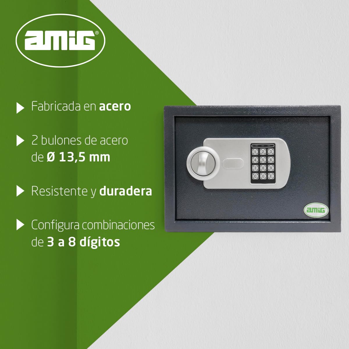 Amig - Caja Fuerte con Código - Caja de Seguridad de Sobreponer - Acero - Camuflada - Ideal para Casa - Protección de Dinero y Joyas de valor - 31 x 20 x 20 cm