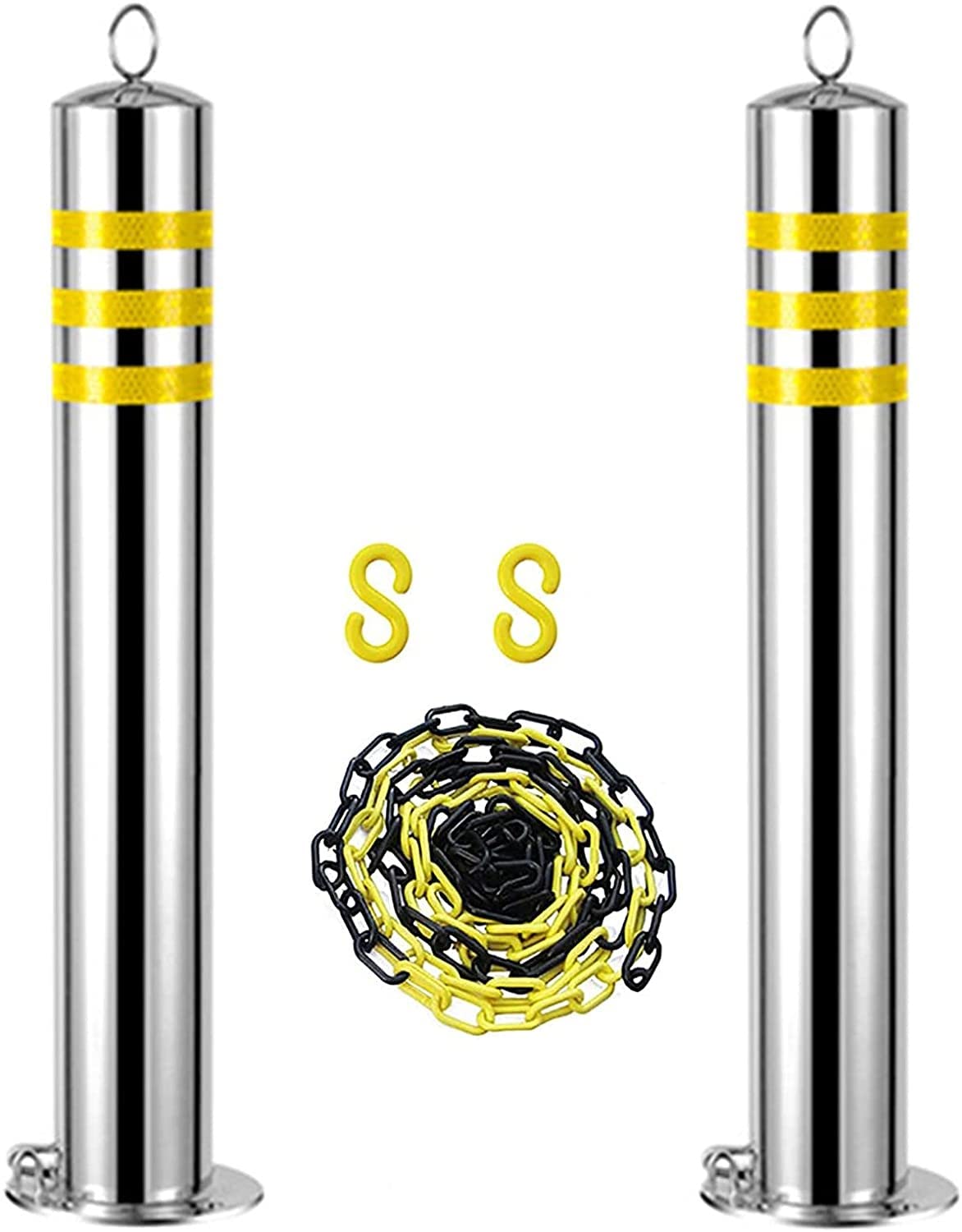 Poste de señalización de estacionamiento de seguridad, poste de señalización de estacionamiento reflectante para entrada de vehículos, paquete de 2 postes de señalización con cadena de plástico y ca