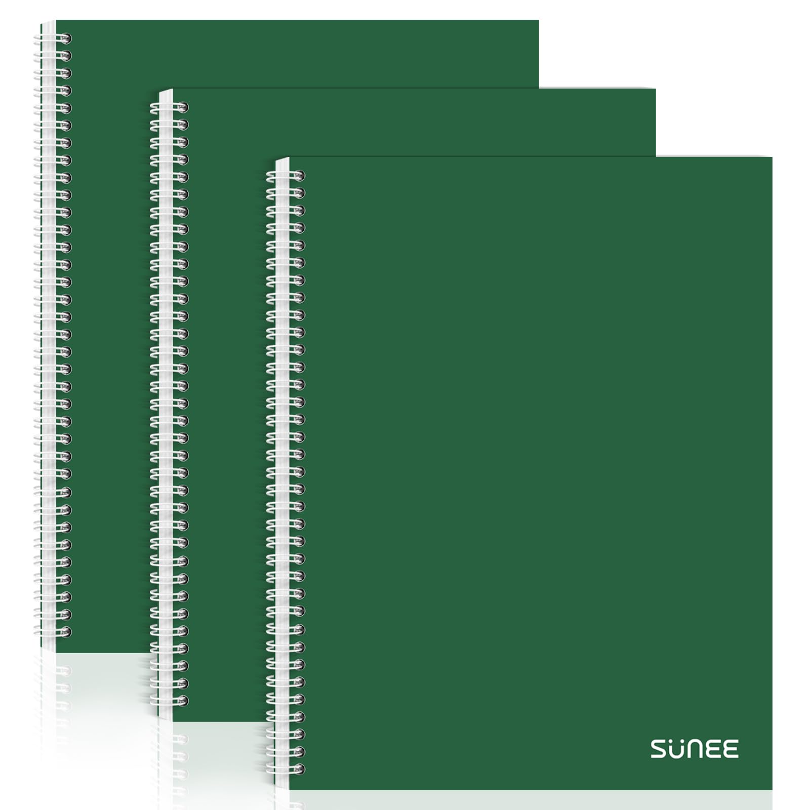 SUNEE A4 Squared Notebook, Pack of 3 Notepads, Wirebound Notebooks, 100 Sheets / 200 Pages, 80gsm 5mm Squared Paper, 4-Hole Punched and Perforated Edge, Dark Green