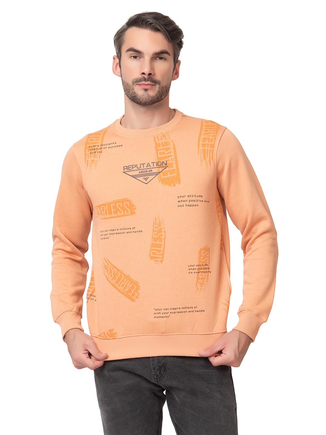 ARIIX Cotton Blend Round Neck Men's Sweatshirt-3S-415-Peach