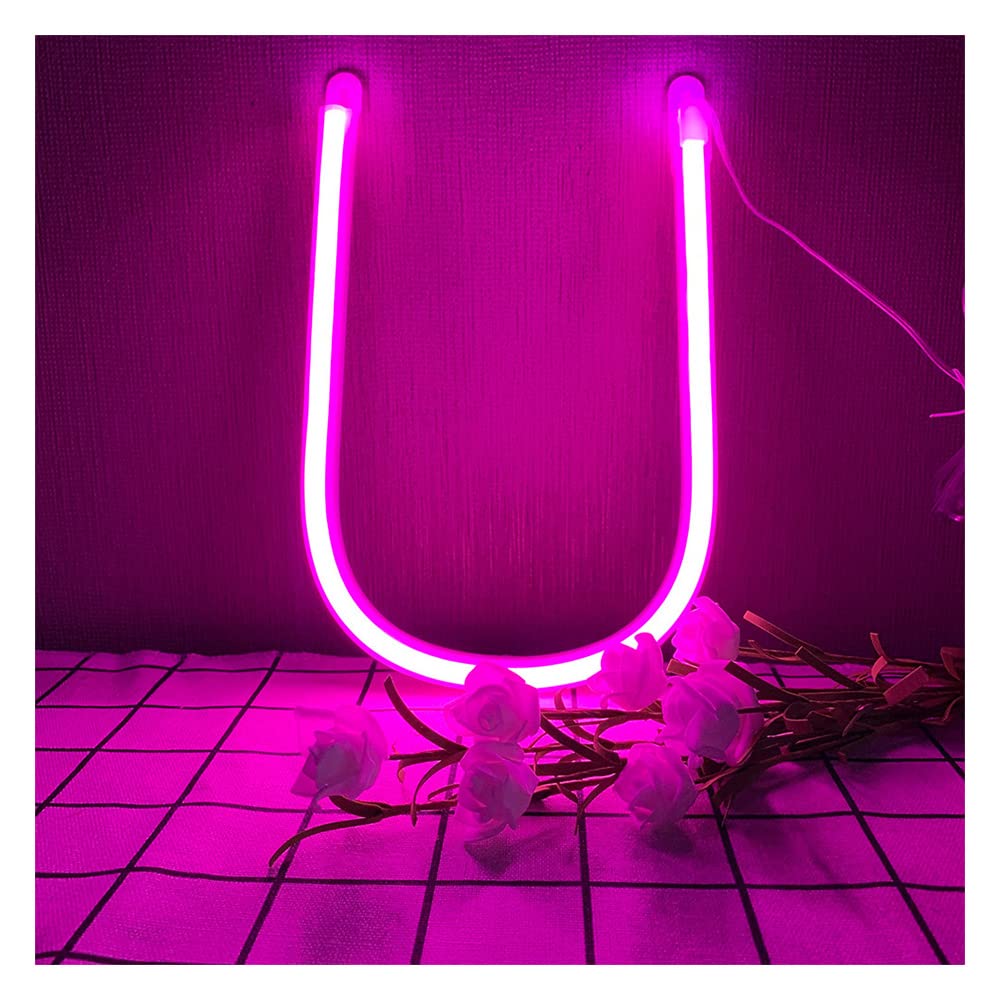 ENUOLI LED Neon Light Letter U Alphabet Art Light Battery/USB Operated LED Marquee Letters Alphabet Word Decor Lamps Light up Lights for Christmas Gifts Birthday Wedding Party (U)